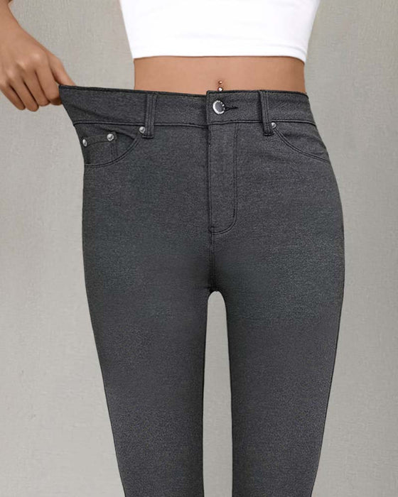 Byxa Kvinnors Ficka Enfärgad Slimmad Casual