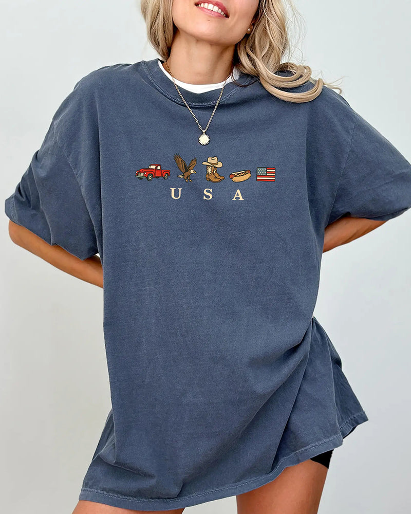 T-Tröja Casual Loose-Fit Texttryck