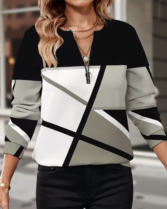 T-shirt med dragkedja och geometriskt mönster