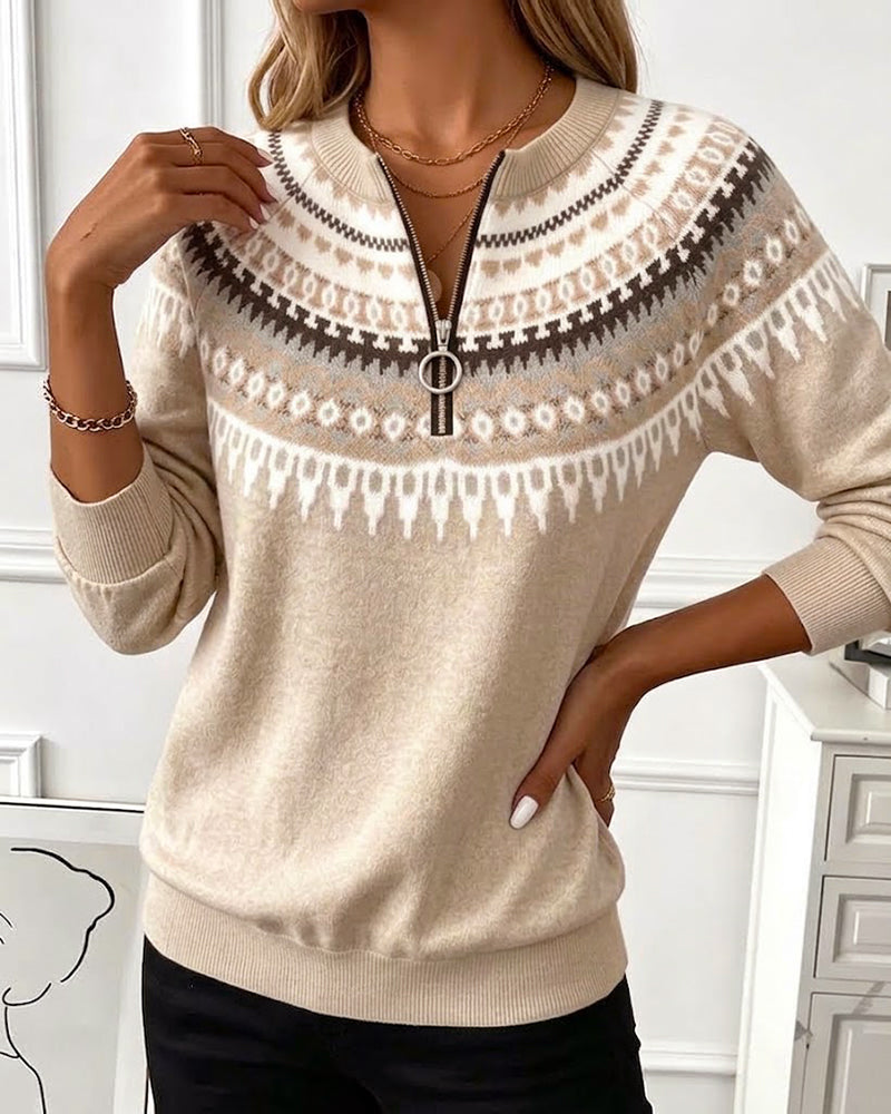Sweatshirts Färgblock Dragkedja Lång Ärm
