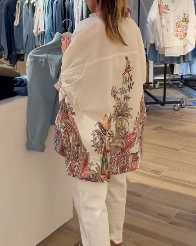 Skjorta Med Lös Passform I Etnisk Stil Med Tryck