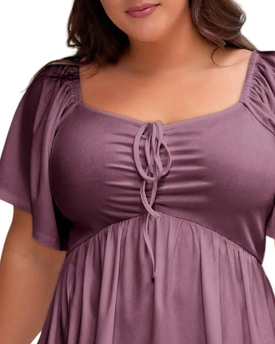 T-Tröja Large Size Square Neck Bubble Sleeve