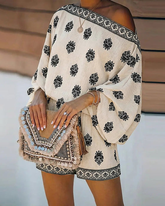 Set Dam 2 Delar Outfit Boho Topp Och Shorts