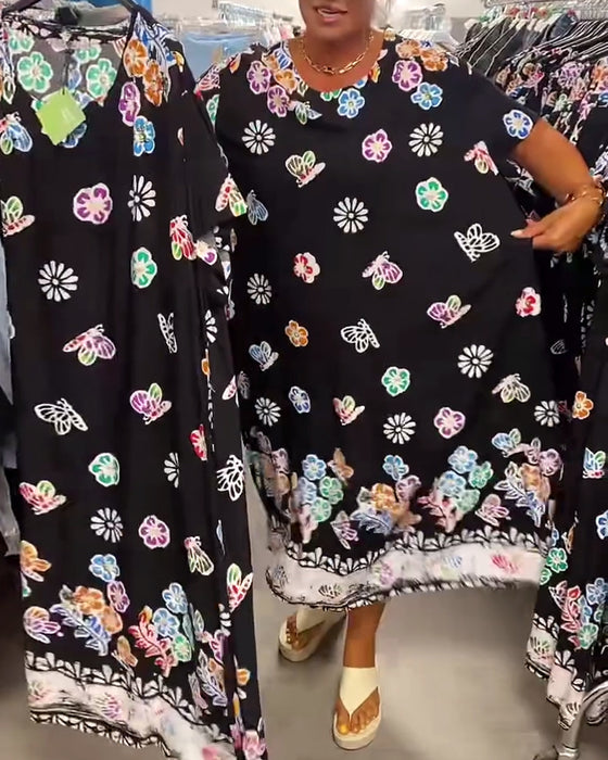 Klänning Oversize Tryckt Lös