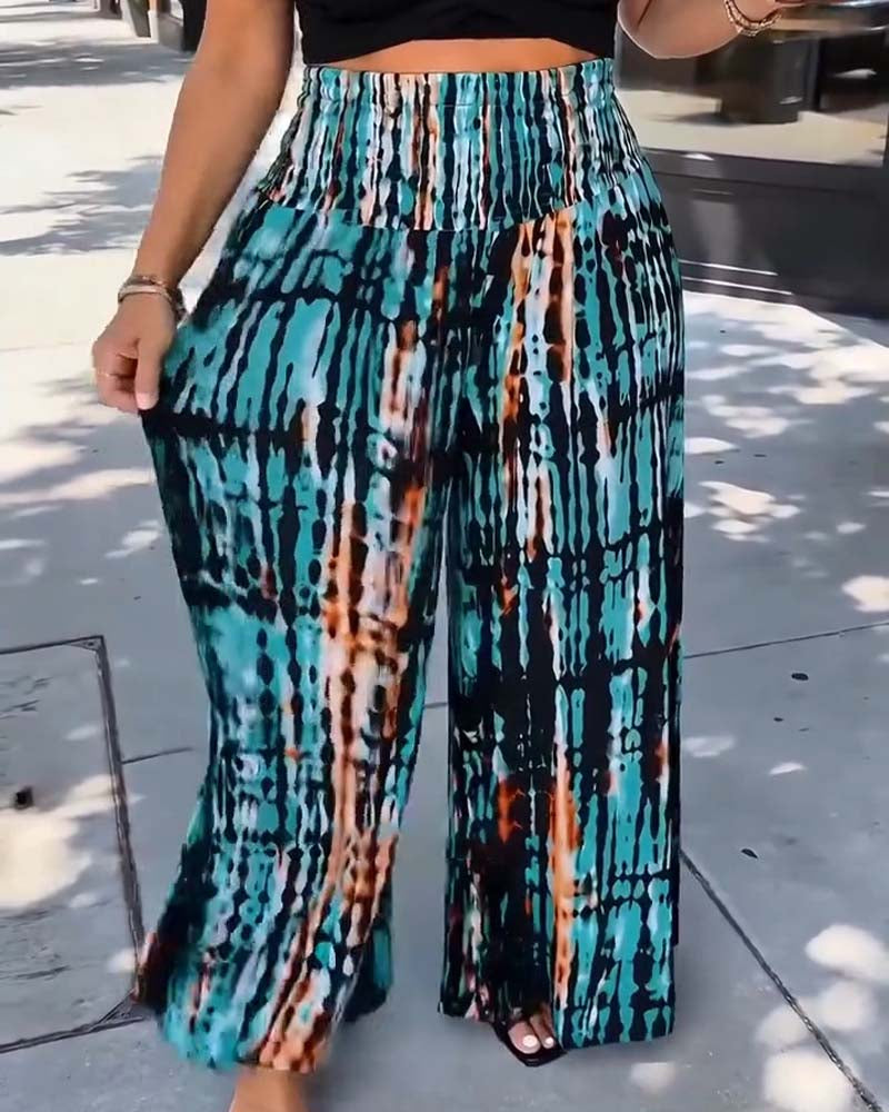 Byxor Tie-Dye Tryck Hög Midja Vida Ben Lång