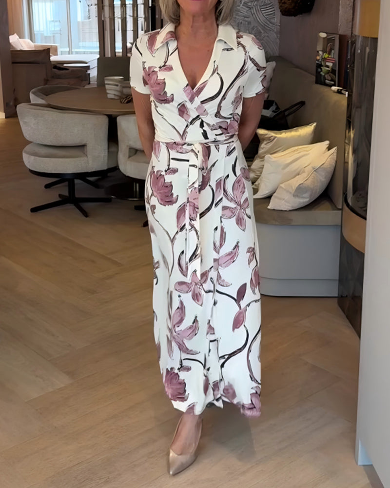 Klänning Blommigt Tryck V-Hals