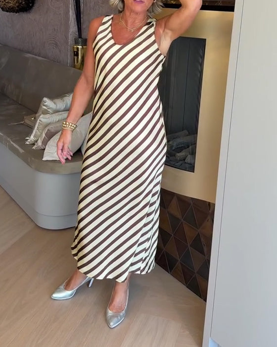 Klänning Ärmlös Rand Slip Maxi