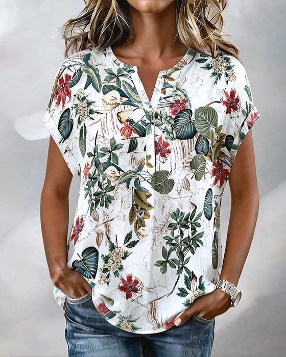 Blus V-Ringning Botaniskt Print Casual
