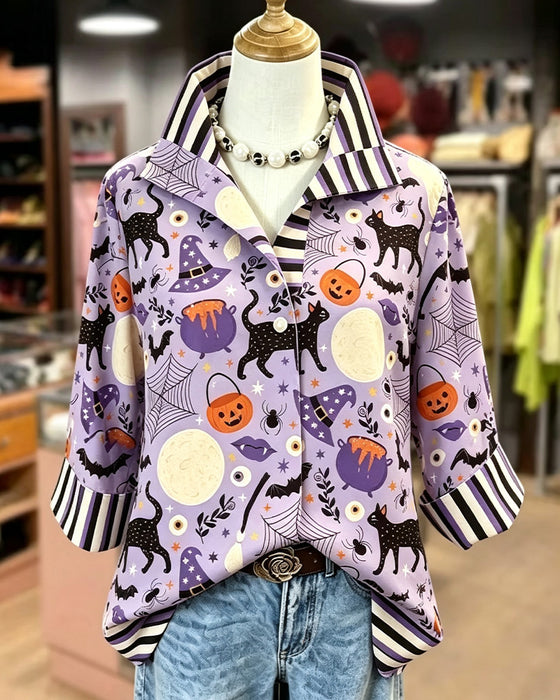 Blus Slag Knapp Rand Halloween