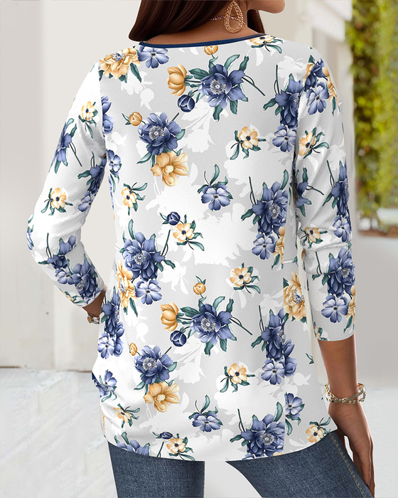 Blus Avslappnad Blommönster