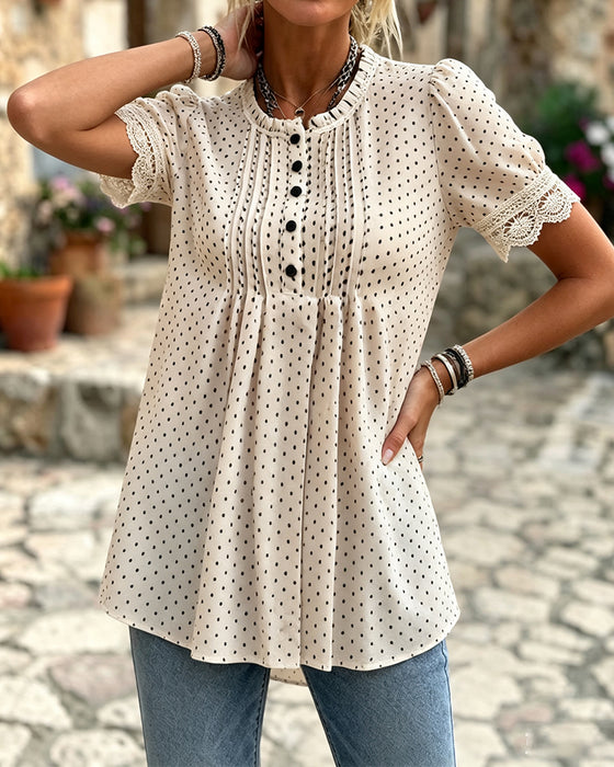 Blus Bubbel Ärm Polka Dot