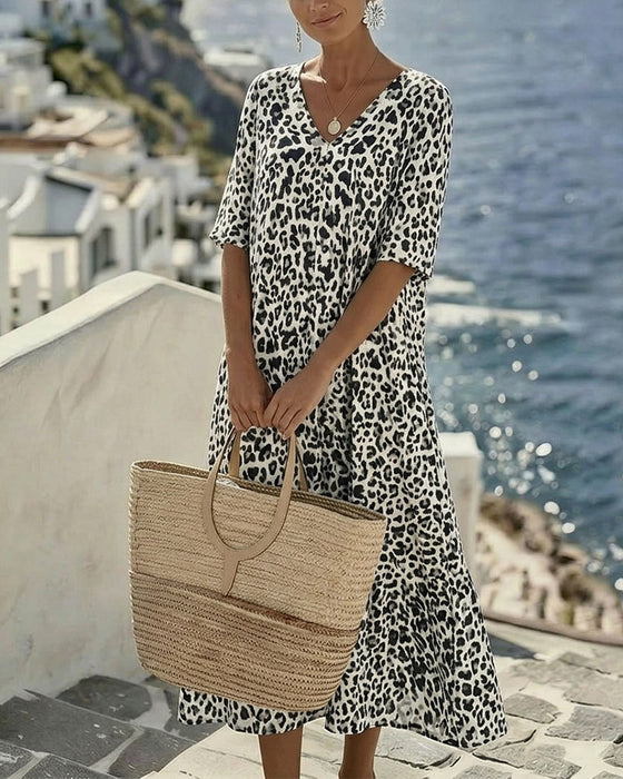 Klänningar Leopard V-Hals Lös