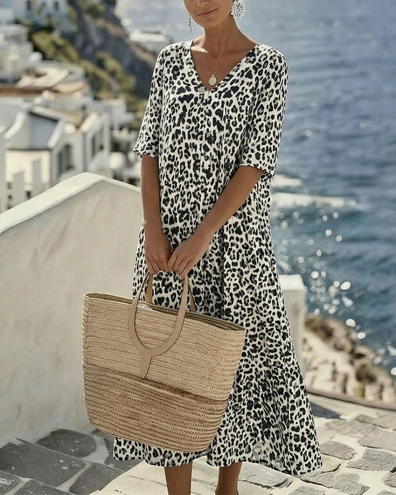 Klänningar Leopard V-Hals Lös