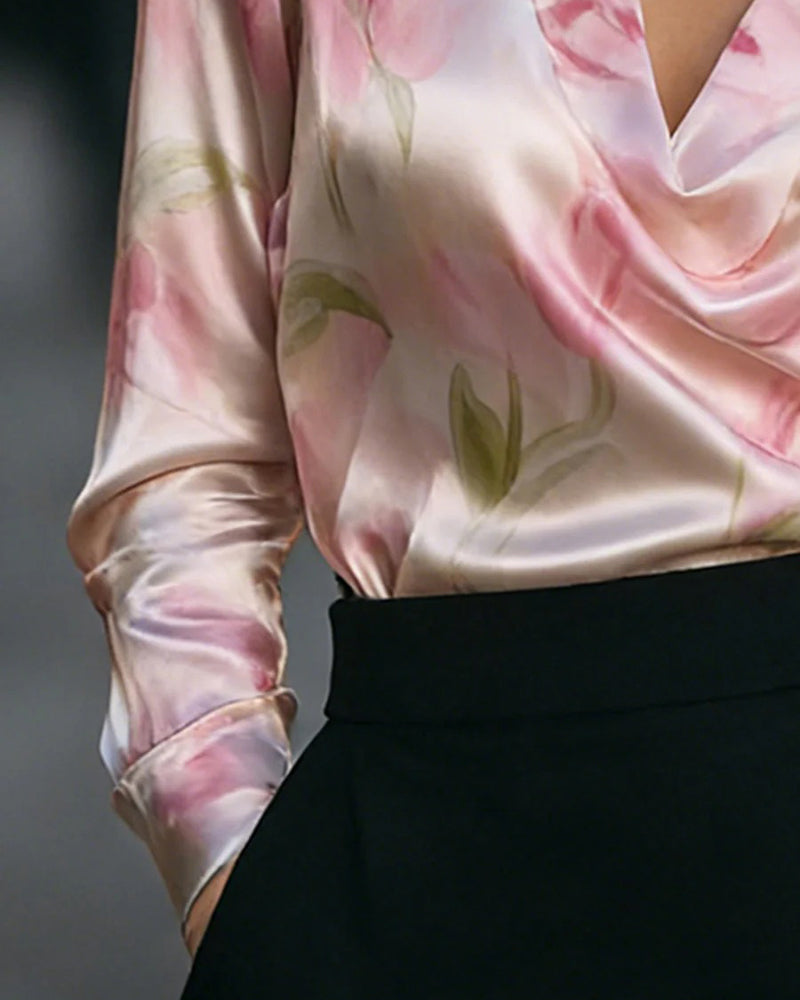 Blus Tulpantryck Långärmad