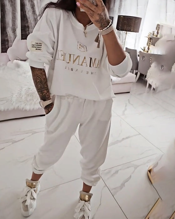 Set Sportig Casual Tryckt Tvådelad