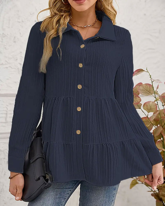 Elegant Skjorta Med Slagkrage Och Markerad Midja