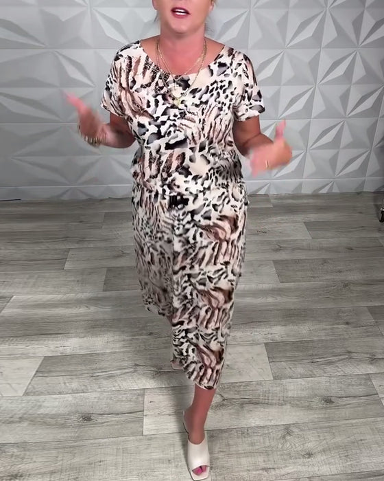 Klänning Rund Hals Zebramönster