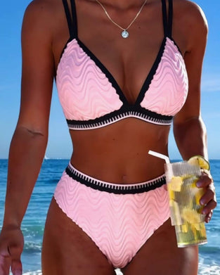 Bikini Färgblock Dubbelrem Texturerad