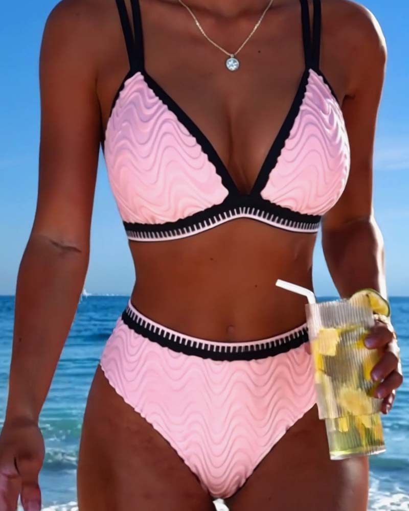 Bikini Färgblock Dubbelrem Texturerad