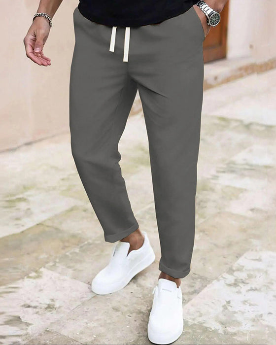 Herr Byxa Enfärgad Dragsko Slim Fit Croppad