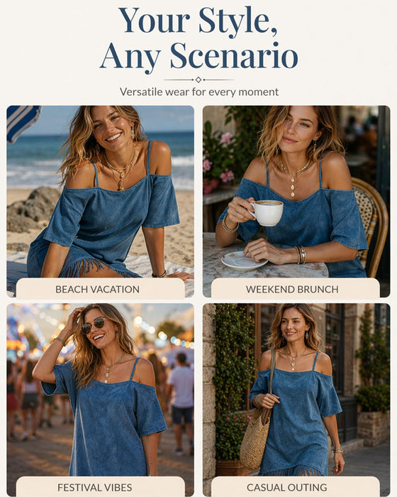Klänning Spagettiband Fjäril Solid Off-Shoulder