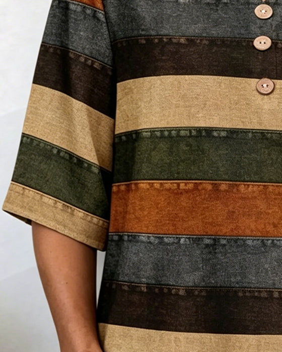 T-Shirt Knapp Patchwork Horisontell Rand