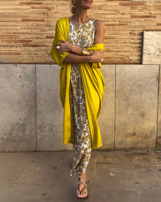 Vintage tryck elegant tvådelad kostym