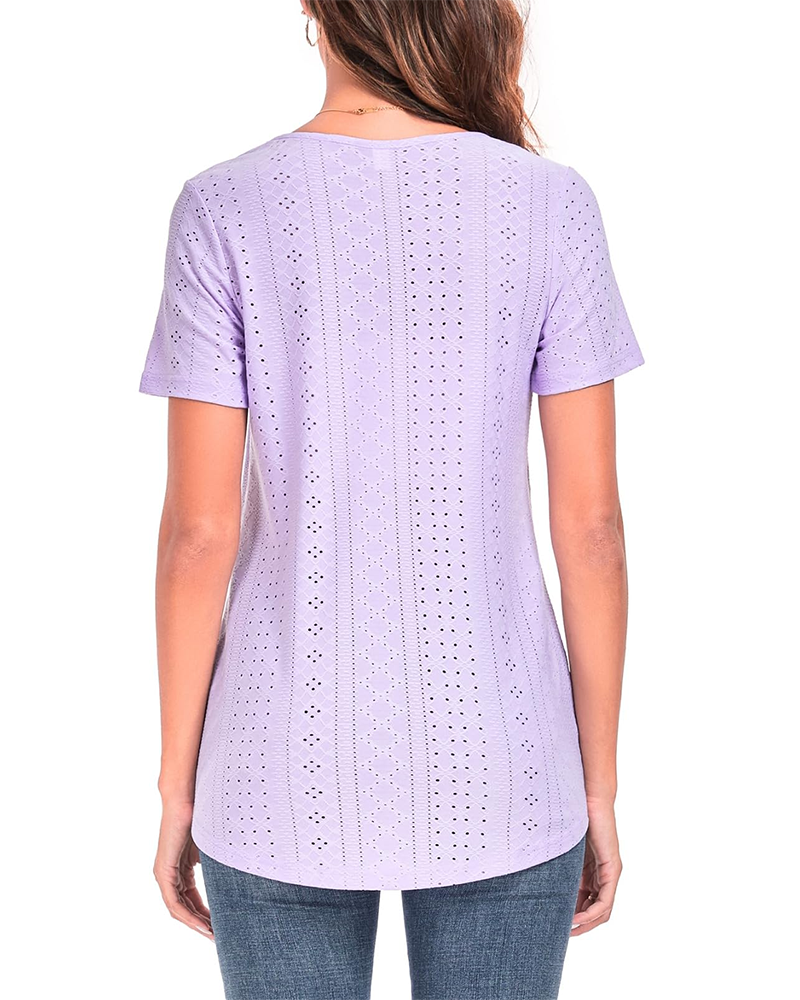T-Shirt Genombruten Rund Halsning Veckad