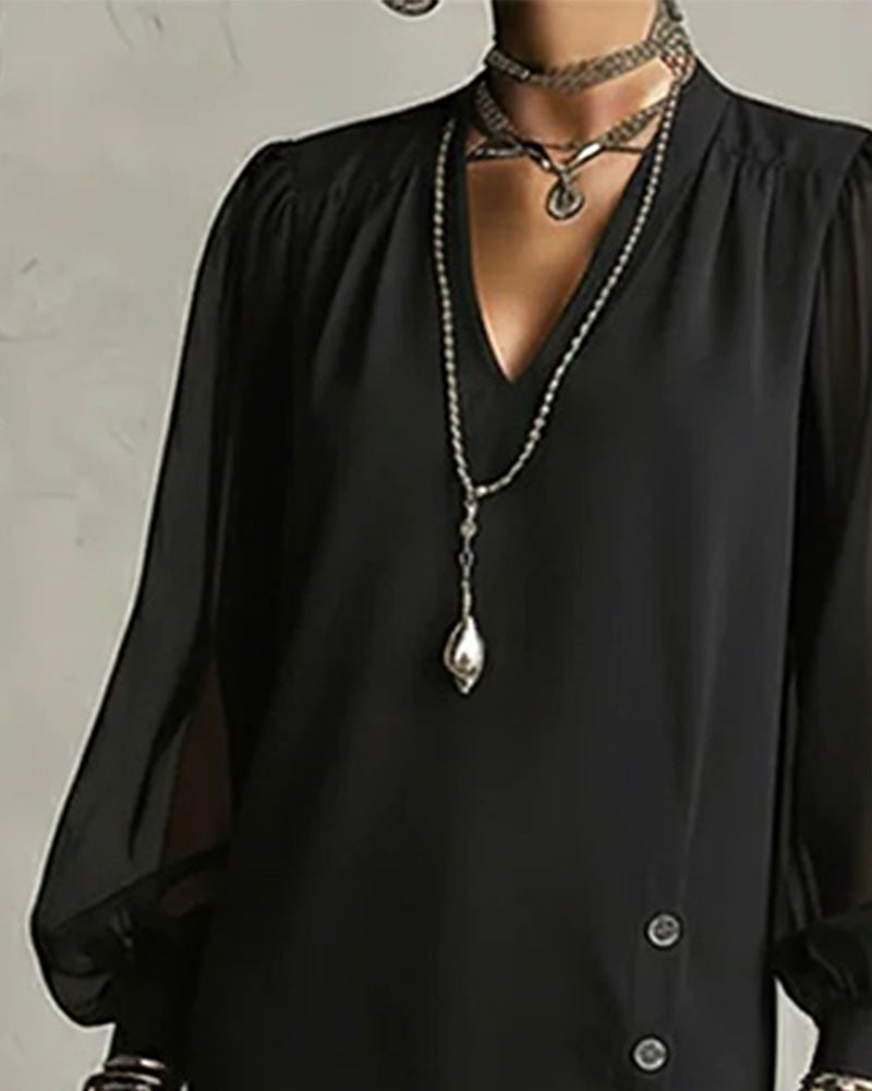 Klänning Lykta Ärm Nät Mode Delad