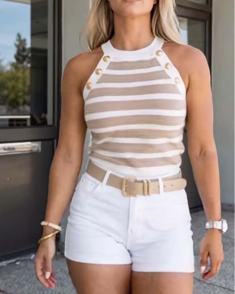 Linne Randig Färgblock Stickad Halsband