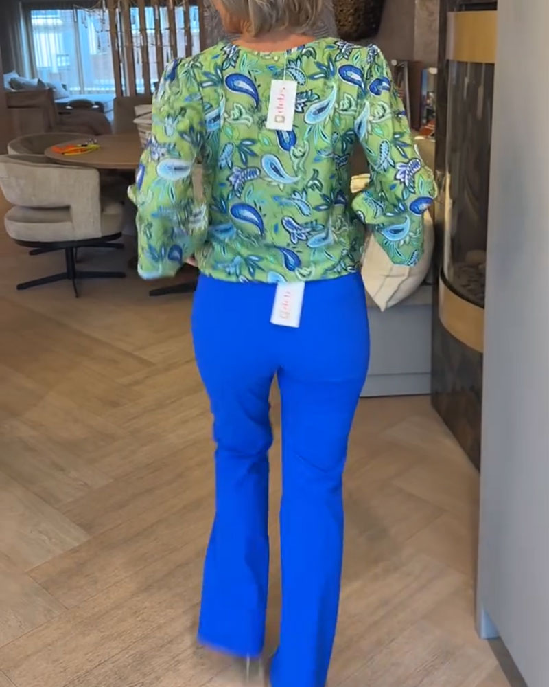 Topp Vattendroppstryck Långärmad V-Ringad