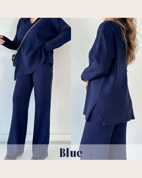 Tvådeltset Med Enfärgad Och Stickat Egenskaper