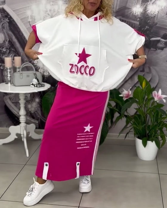 Set Med Huva Dragsko Tryckt Kjol