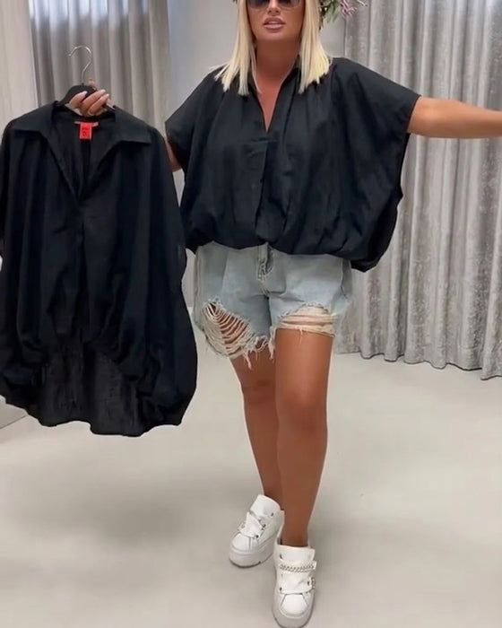 Blus Krage Loose Fit Fladdermusärm
