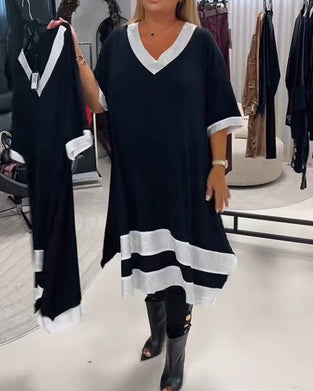 Klänning V-Hals Kortärmad Färgblock Loose Fit