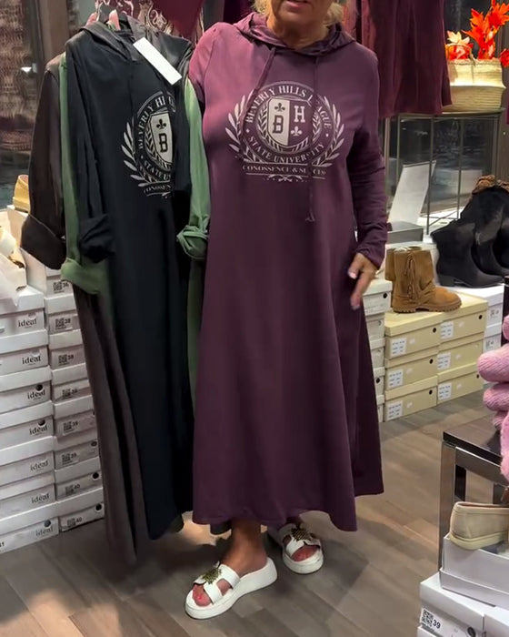 Klänning Med Huva Tryckt Sweatshirt
