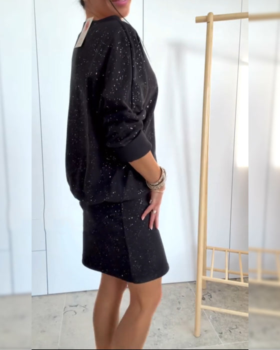 Klänning Rund Halsringning Fin Glitter Modig