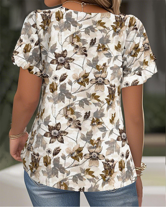 T-Shirt Med Tryck Volangärmar Passar Till Allt