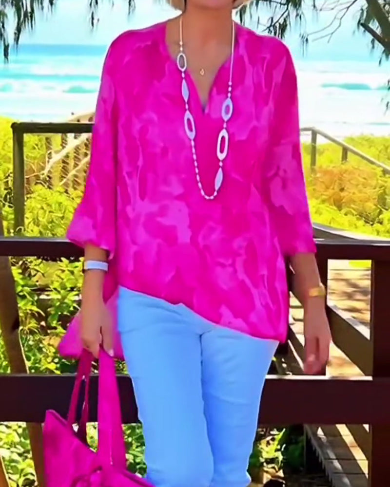 Blus V-Ringad Lätt Tryck