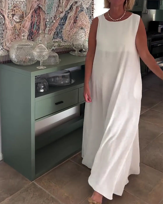 Klänning Ärmlös Lössittande Draperad Lång