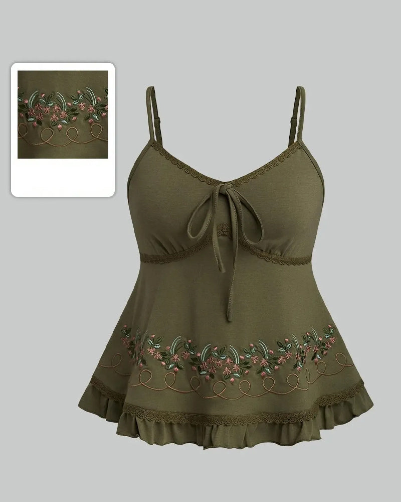 Topp Dam Blommor Broderad