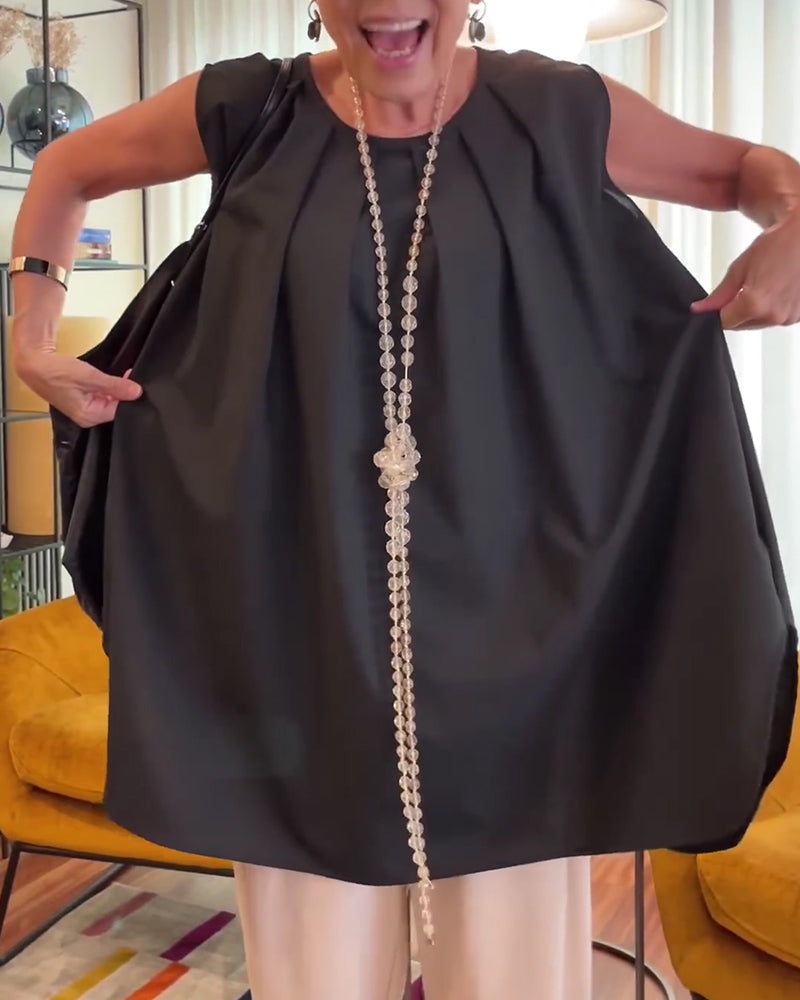 Linne Plissad Ärmlös Lössittande