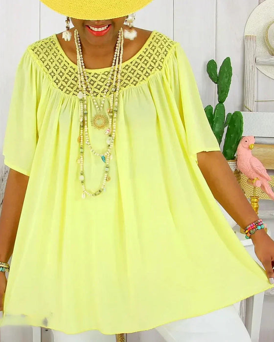 Blus i Enfärgad Löst Passform