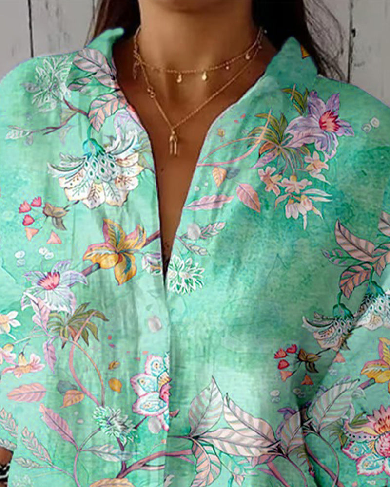 Skjorta Mode Tryckt Nedvikt Krage