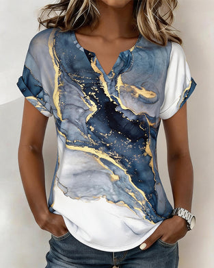 T-Shirt Marmor Tryck V-Hals