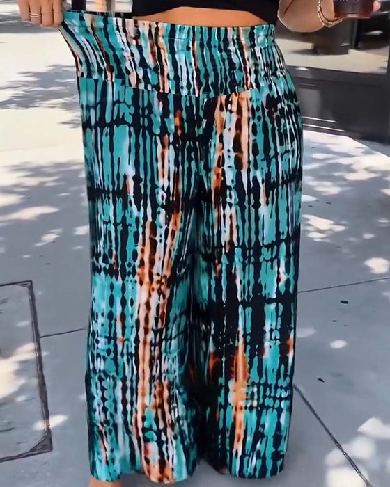 Byxor Tie-Dye Tryck Hög Midja Vida Ben Lång