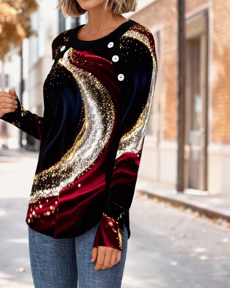 T-shirt med rund hals och långärmad tryck