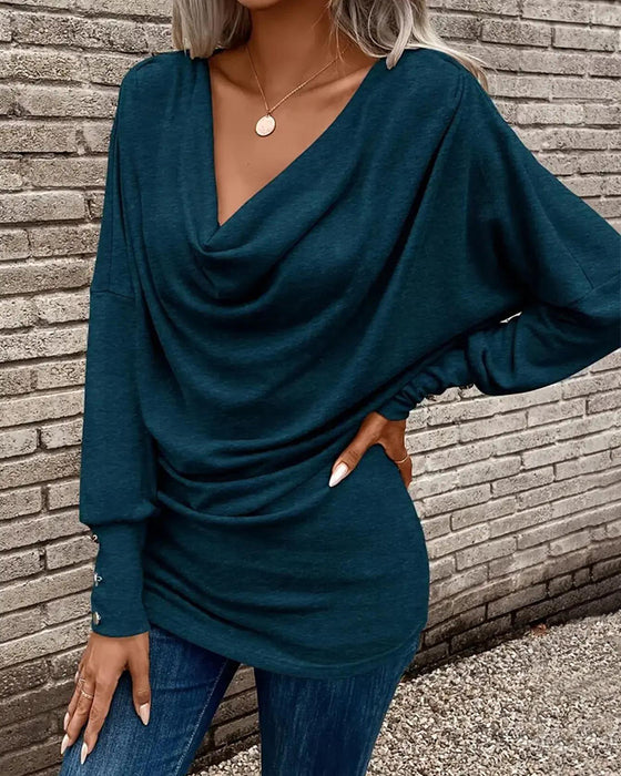 T-Shirt Mock Neck Solid Knapp Lång Ärm