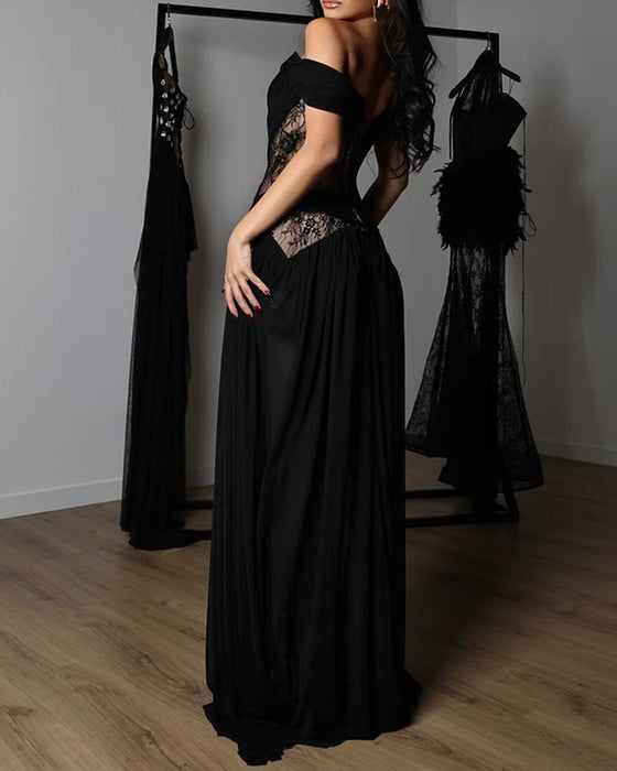 Klänning Axelfri Spets Lapptäcke