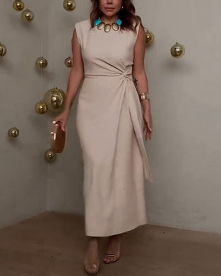 Klänning Rund Halsringning Ärmlös Elegant